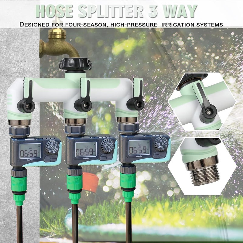 ATAOSGR 3 way Hose Splitter, Garden Hose Adapter and Outdoor Faucet Splitter,with Shutoff Valves Hoses Connector -T Water Spigot Splitter Water Adapter,3/4" GHT Thread For Home Outdoor Garden（light green) - Image 4